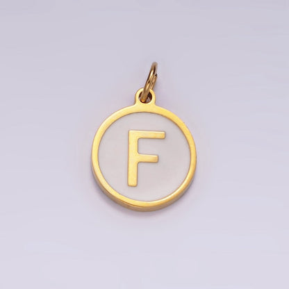 Stainless Steel A-Z Initial Letter Alphabet White Enamel 10mm Round Charm | A-A1054-A-A1066