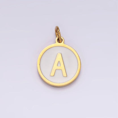 Stainless Steel A-Z Initial Letter Alphabet White Enamel 10mm Round Charm | A-A1054-A-A1066
