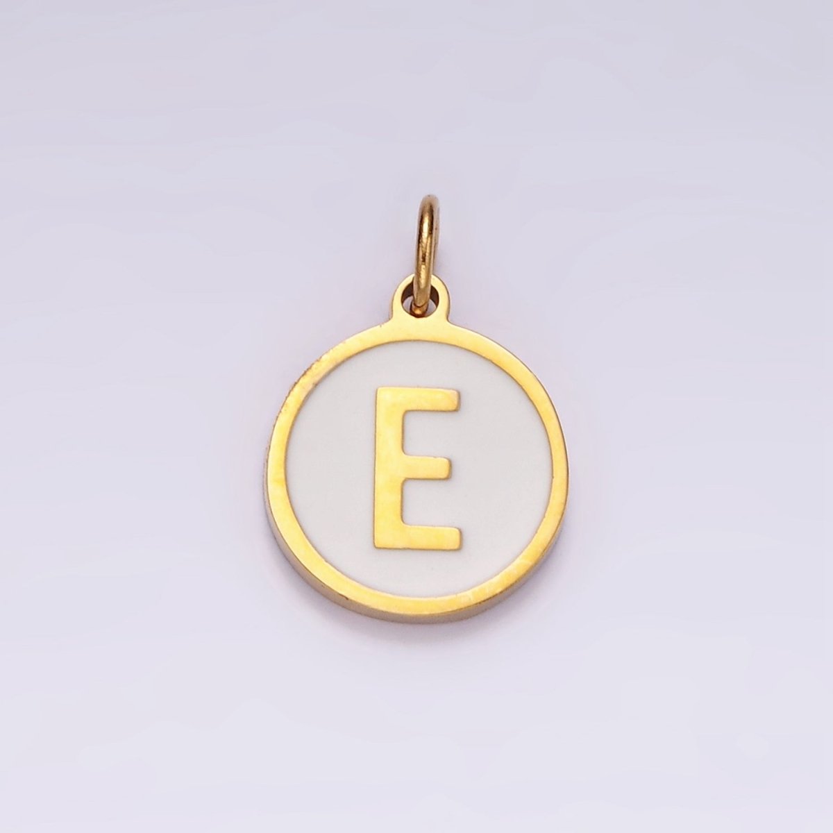 Stainless Steel A-Z Initial Letter Alphabet White Enamel 10mm Round Charm | A-A1054-A-A1066