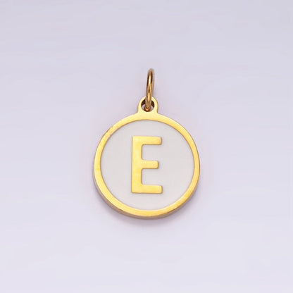 Stainless Steel A-Z Initial Letter Alphabet White Enamel 10mm Round Charm | A-A1054-A-A1066
