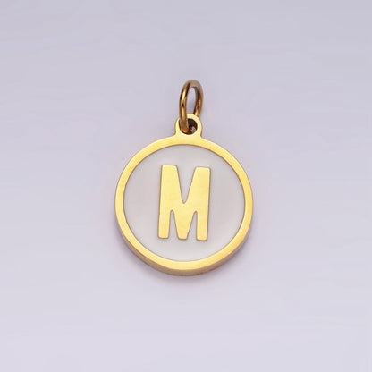 Stainless Steel A-Z Initial Letter Alphabet White Enamel 10mm Round Charm | A-A1054-A-A1066