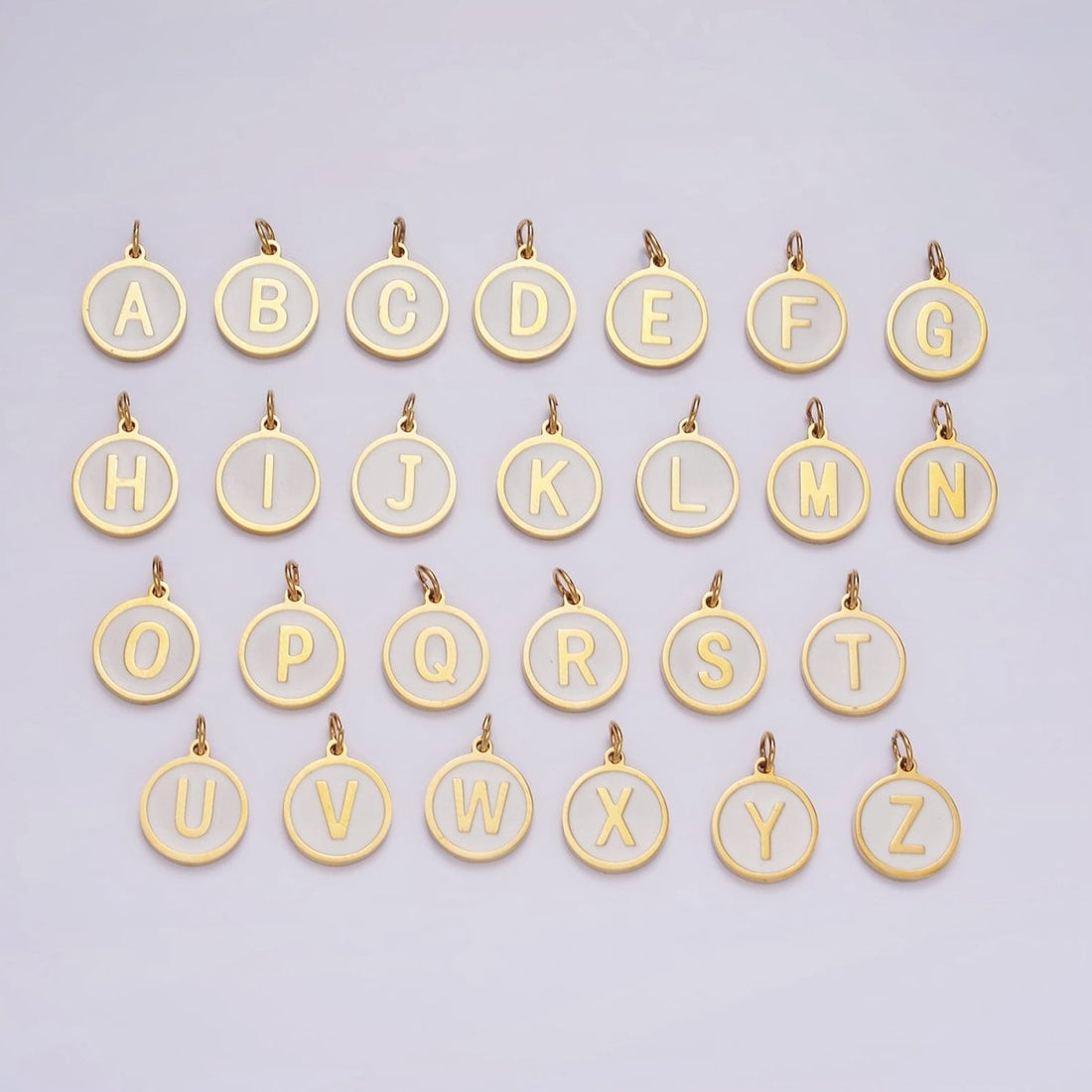 Stainless Steel A-Z Initial Letter Alphabet White Enamel 10mm Round Charm | A-A1054-A-A1066
