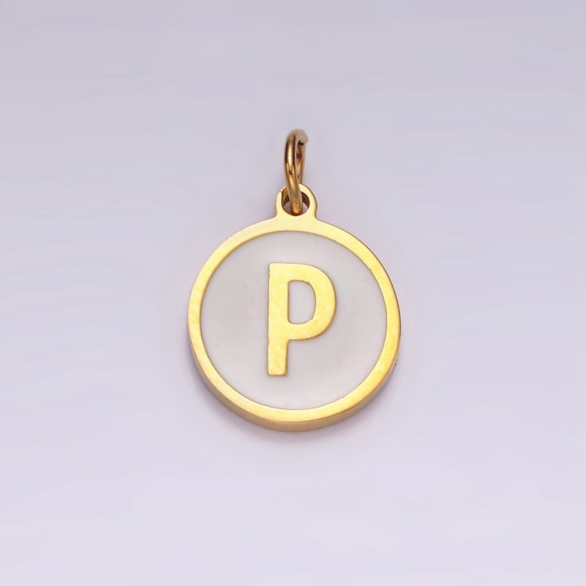 Stainless Steel A-Z Initial Letter Alphabet White Enamel 10mm Round Charm | A-A1054-A-A1066