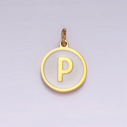 Stainless Steel A-Z Initial Letter Alphabet White Enamel 10mm Round Charm | A-A1054-A-A1066