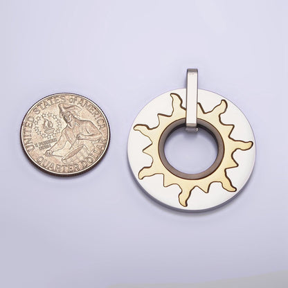 Stainless Steel Abstract Celestial Sun Open Round Mixed Metal Pendant   P-569