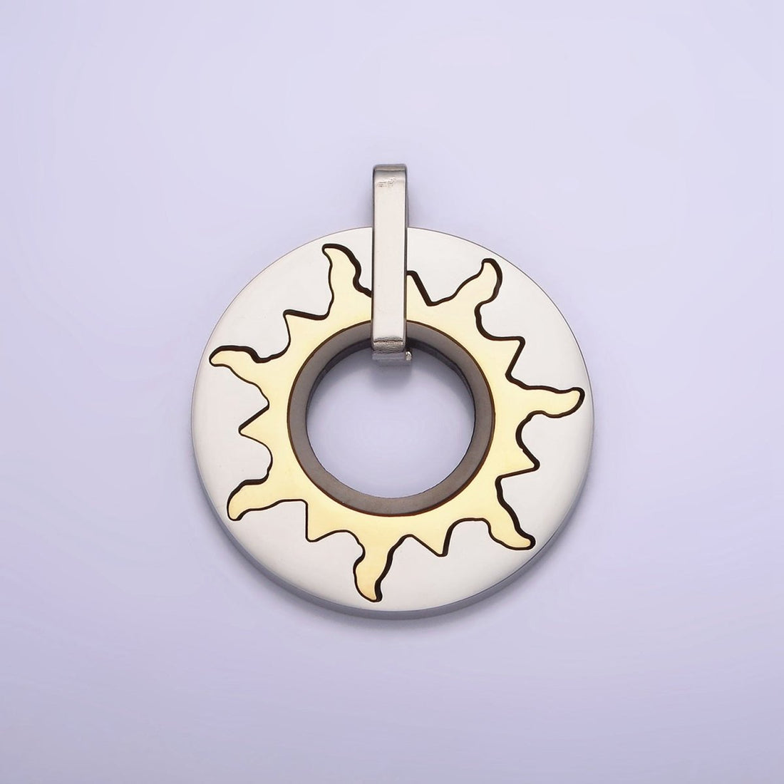 Stainless Steel Abstract Celestial Sun Open Round Mixed Metal Pendant   P-569