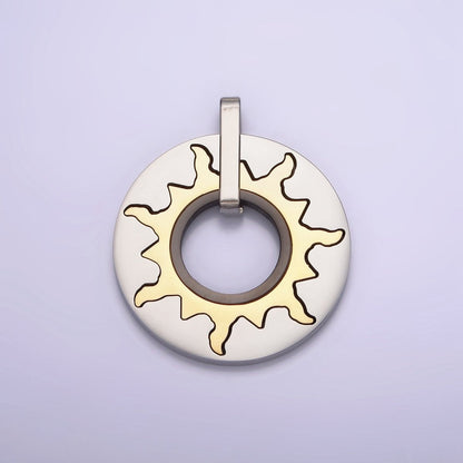 Stainless Steel Abstract Celestial Sun Open Round Mixed Metal Pendant   P-569