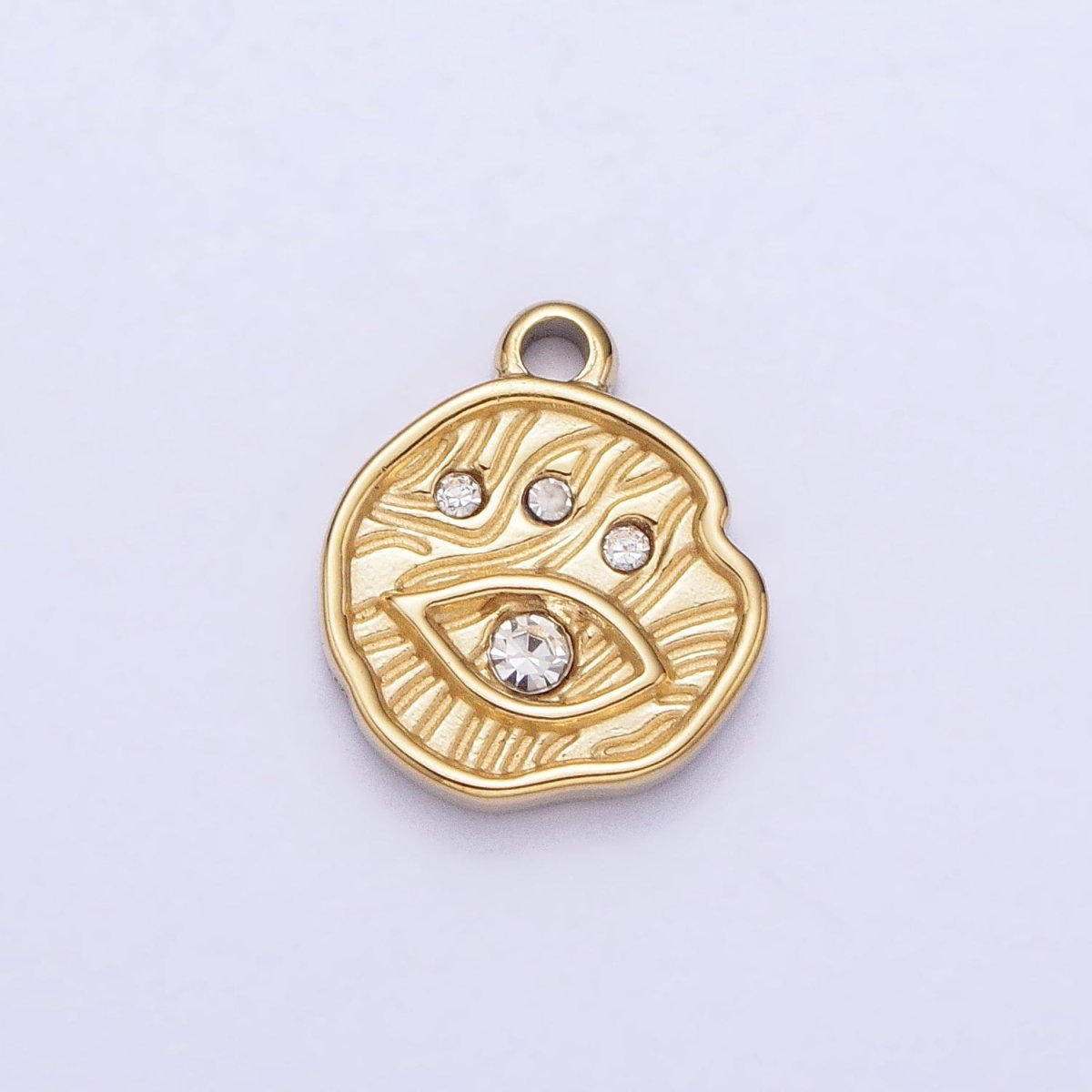 Stainless Steel Abstract Lined Evil Eye Clear CZ Round Add-On Charm in Gold &amp; Silver | P-907