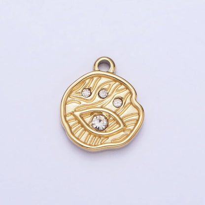 Stainless Steel Abstract Lined Evil Eye Clear CZ Round Add-On Charm in Gold &amp; Silver | P-907