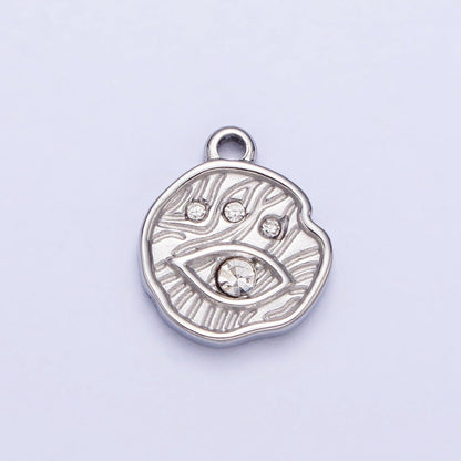 Stainless Steel Abstract Lined Evil Eye Clear CZ Round Add-On Charm in Gold &amp; Silver | P-907