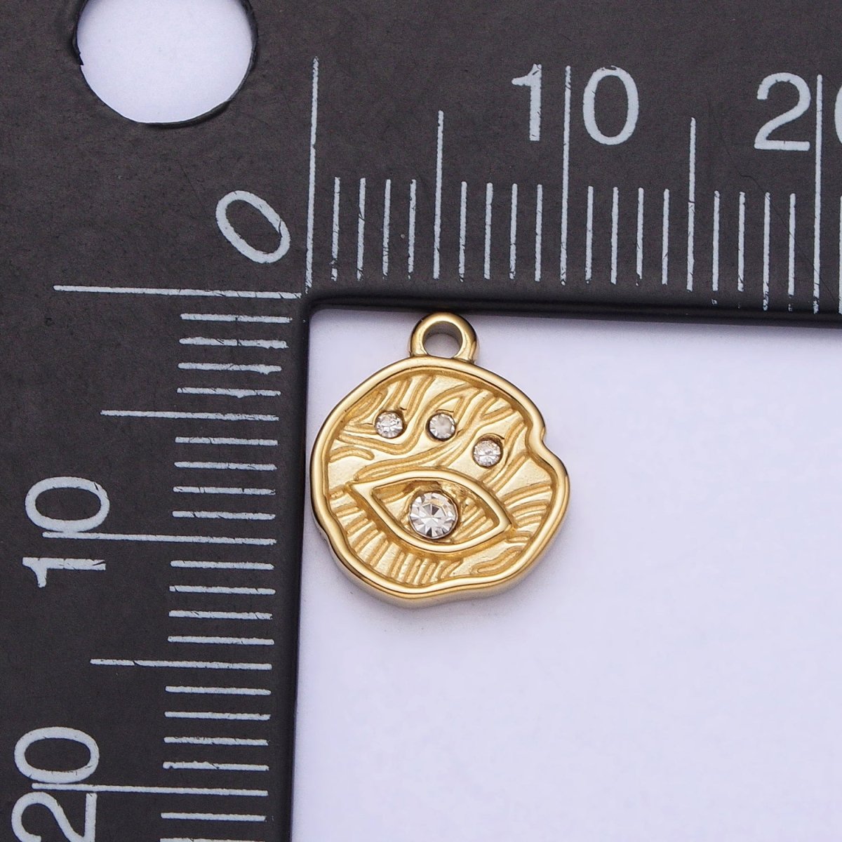 Stainless Steel Abstract Lined Evil Eye Clear CZ Round Add-On Charm in Gold &amp; Silver | P-907