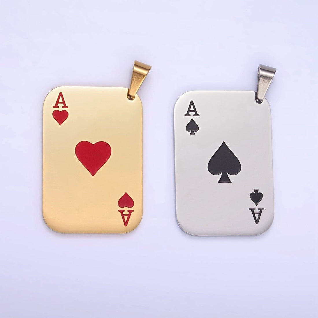 Stainless Steel Ace of Heart Pendant Ace of Skull Charm Playing Card in Gold &amp; Silver | P1437