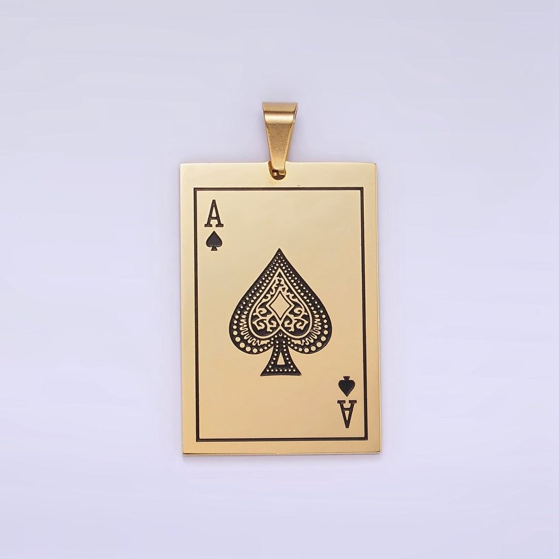 Stainless Steel Ace of Spade Pendant Poker Playing Card Charm in Gold &amp; Silver | P1435
