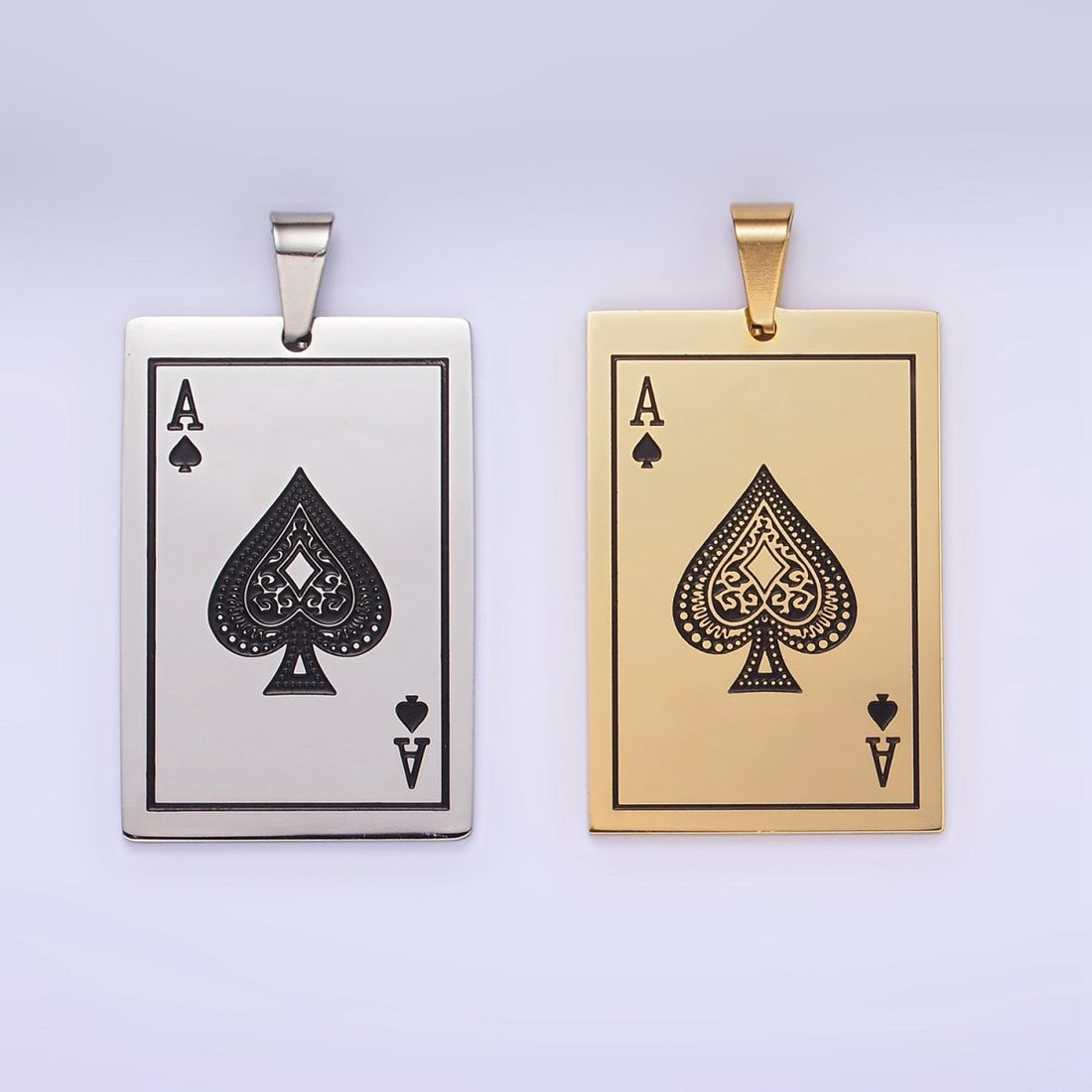 Stainless Steel Ace of Spade Pendant Poker Playing Card Charm in Gold &amp; Silver | P1435