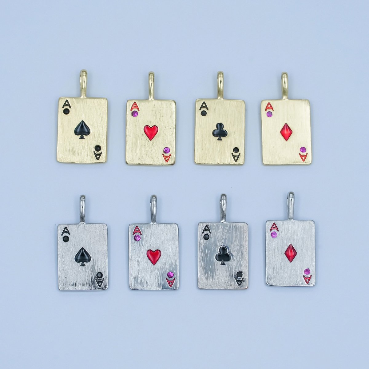 Stainless Steel Ace Playing Card CZ Pendant in Gold &amp; Silver | AA1449 - AA1452