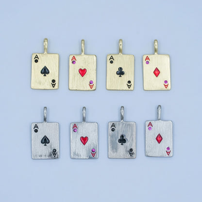 Stainless Steel Ace Playing Card CZ Pendant in Gold &amp; Silver | AA1449 - AA1452