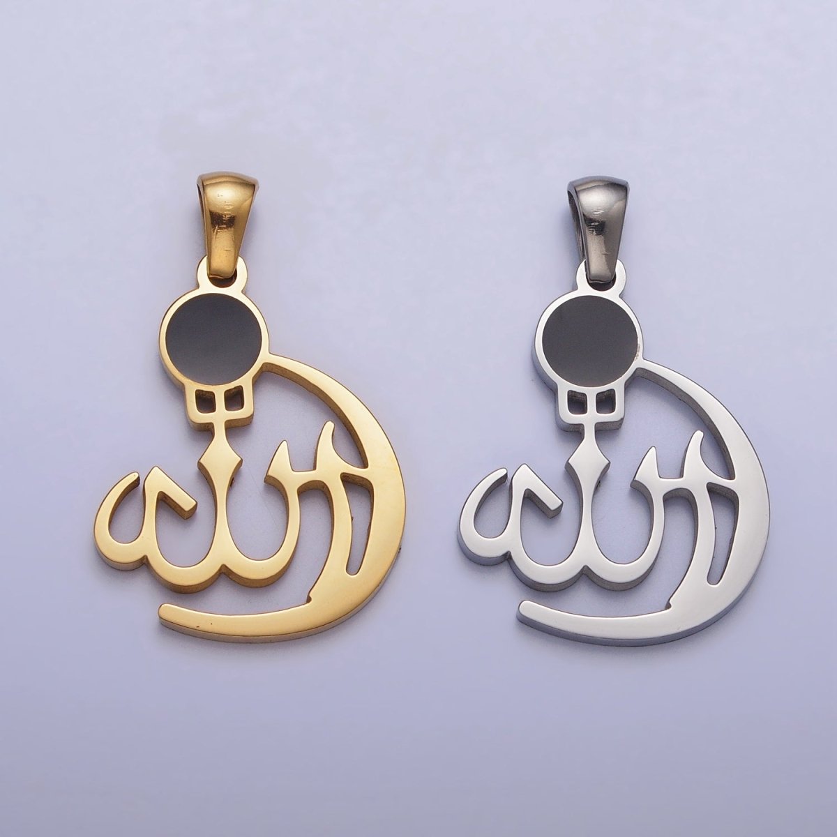 Stainless Steel "Allah" "God" Calligraphy Arabic Muslim Religious Pendant in Gold &amp; Silver J-473 J-486