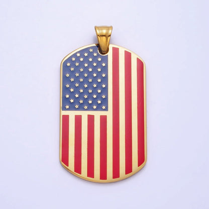 Stainless Steel American Flag Enamel Rectangular Tag Pendant in Gold &amp; Silver | P-1106