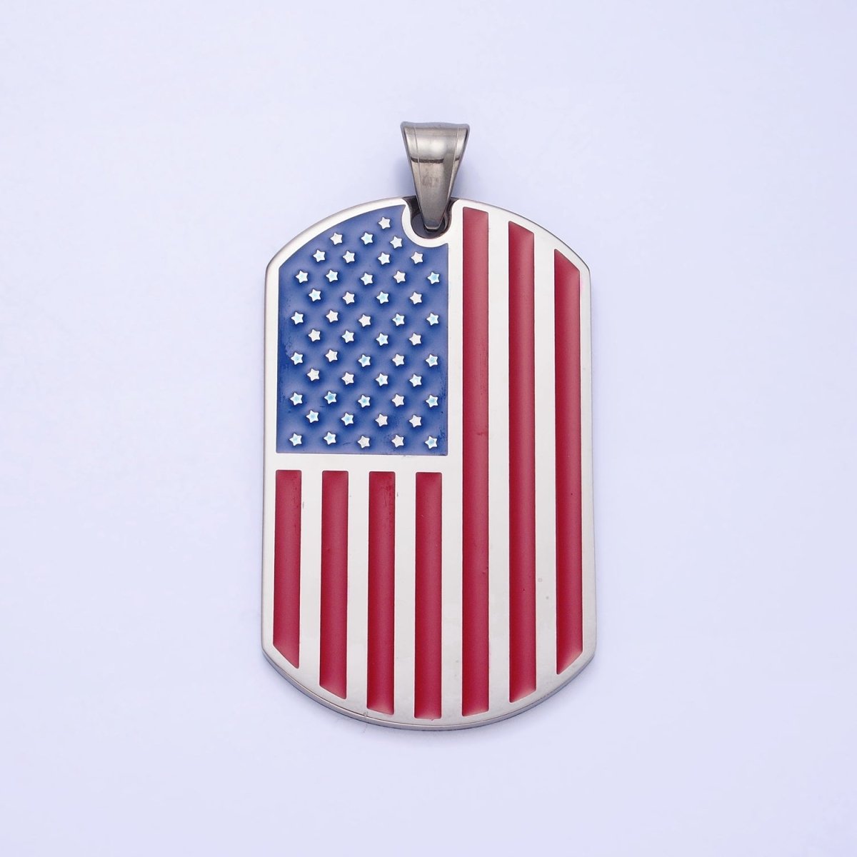 Stainless Steel American Flag Enamel Rectangular Tag Pendant in Gold &amp; Silver | P-1106