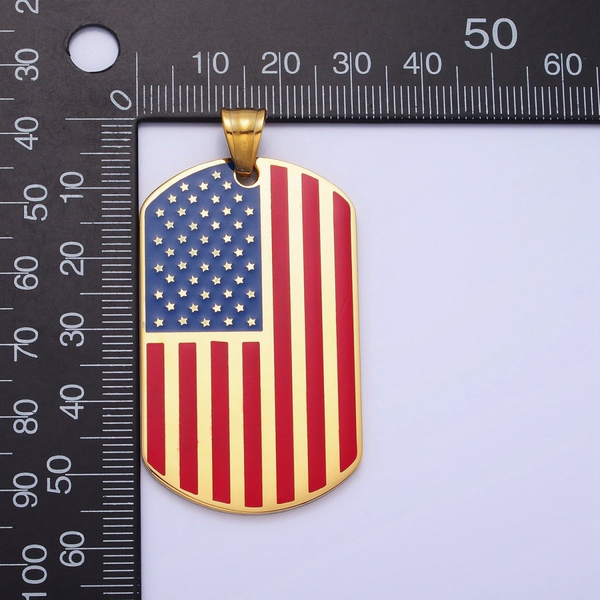 Stainless Steel American Flag Enamel Rectangular Tag Pendant in Gold &amp; Silver | P-1106