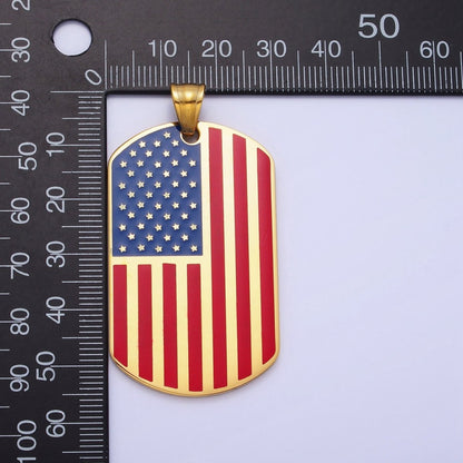 Stainless Steel American Flag Enamel Rectangular Tag Pendant in Gold &amp; Silver | P-1106