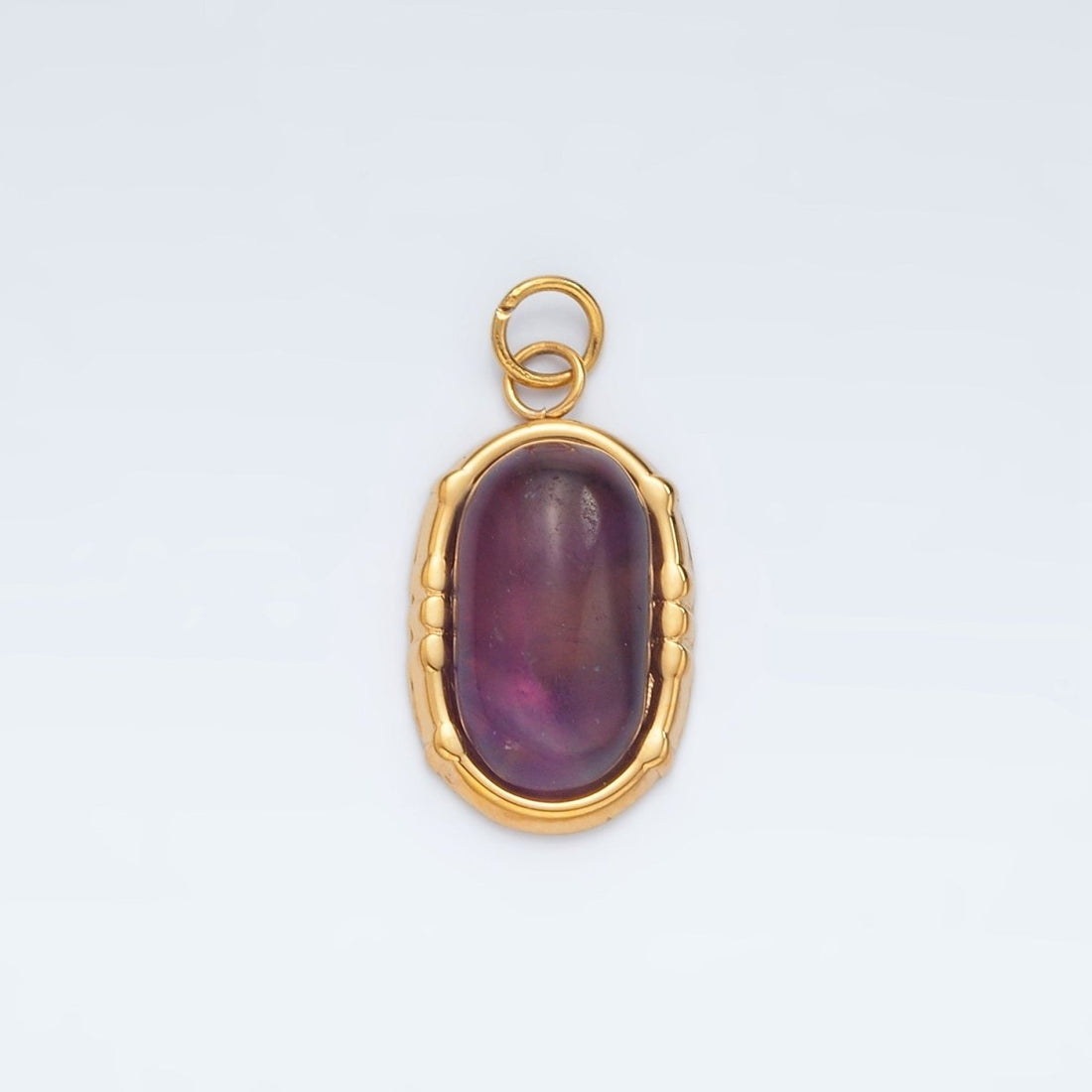 Stainless Steel Amethyst Natural Gemstone Oblong Bezel Charm | P631