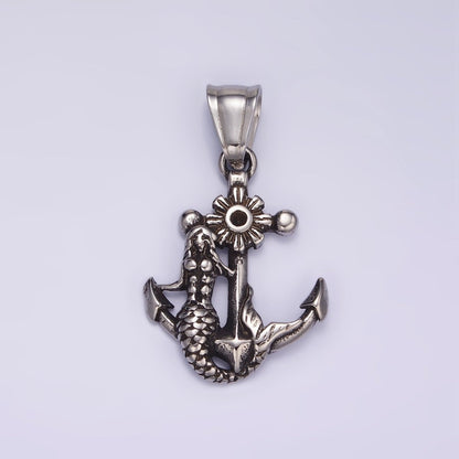 Stainless Steel Anchor Charms Mermaid Pendant in Silver | P1430