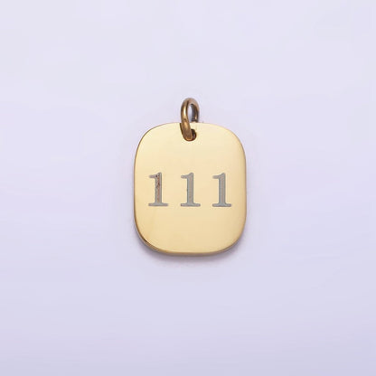Stainless Steel Angel Number Numerology Engraved 14mm Gold Charm   P-570-P-578
