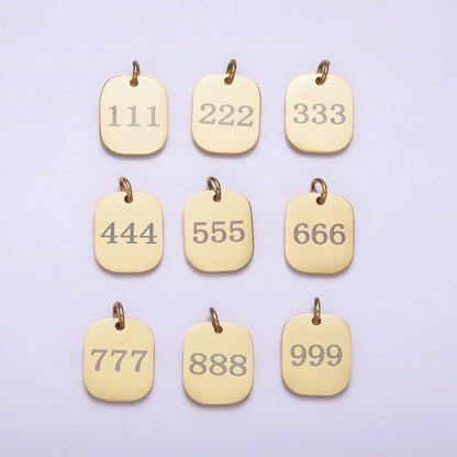 Stainless Steel Angel Number Numerology Engraved 14mm Gold Charm   P-570-P-578