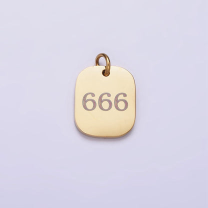 Stainless Steel Angel Number Numerology Engraved 14mm Gold Charm   P-570-P-578