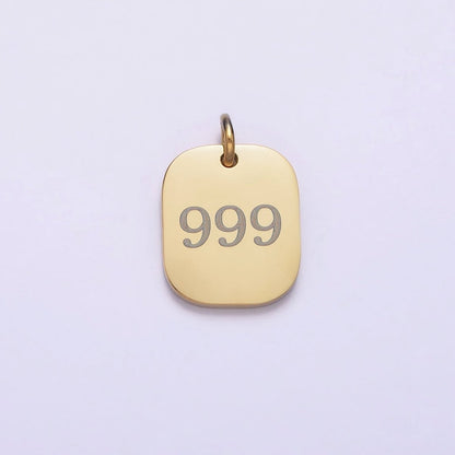 Stainless Steel Angel Number Numerology Engraved 14mm Gold Charm   P-570-P-578