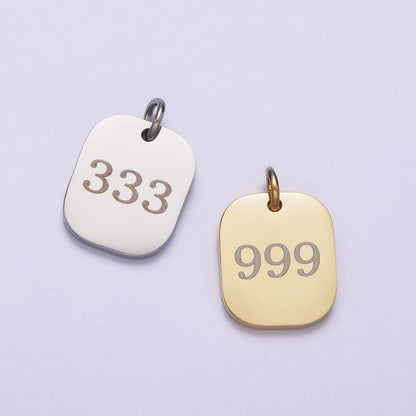 Stainless Steel Angel Number Numerology Engraved 14mm Silver Tag Charm P-579-P-587