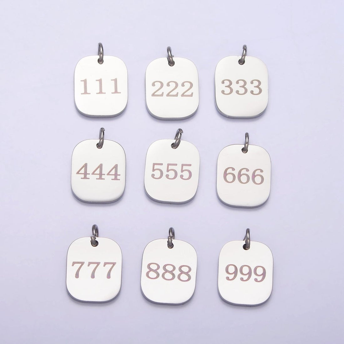 Stainless Steel Angel Number Numerology Engraved 14mm Silver Tag Charm P-579-P-587