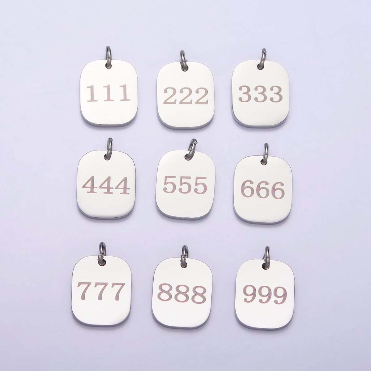 Stainless Steel Angel Number Numerology Engraved 14mm Silver Tag Charm P-579-P-587