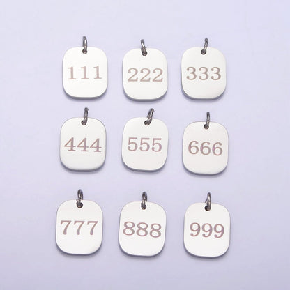 Stainless Steel Angel Number Numerology Engraved 14mm Silver Tag Charm P-579-P-587