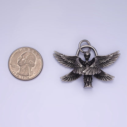 Stainless Steel Angel Wings Pendant Double Wing Charm Antique Silver Dark Pendant P-1369