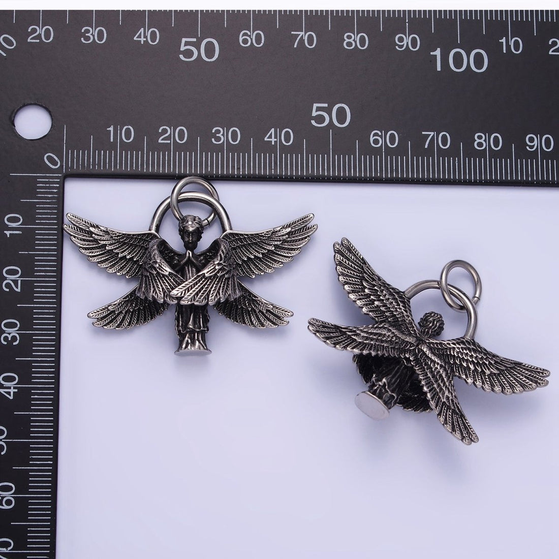 Stainless Steel Angel Wings Pendant Double Wing Charm Antique Silver Dark Pendant P-1369