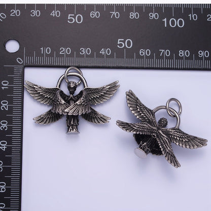 Stainless Steel Angel Wings Pendant Double Wing Charm Antique Silver Dark Pendant P-1369
