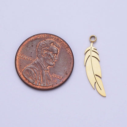 Stainless Steel Animal Feather Nature Leaf Charm in Gold &amp; Silver | P-900