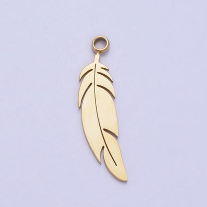 Stainless Steel Animal Feather Nature Leaf Charm in Gold &amp; Silver | P-900