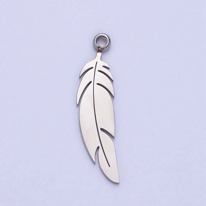 Stainless Steel Animal Feather Nature Leaf Charm in Gold &amp; Silver | P-900