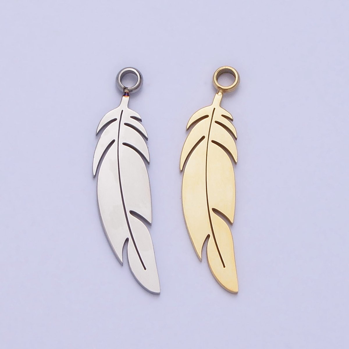 Stainless Steel Animal Feather Nature Leaf Charm in Gold &amp; Silver | P-900