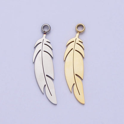 Stainless Steel Animal Feather Nature Leaf Charm in Gold &amp; Silver | P-900