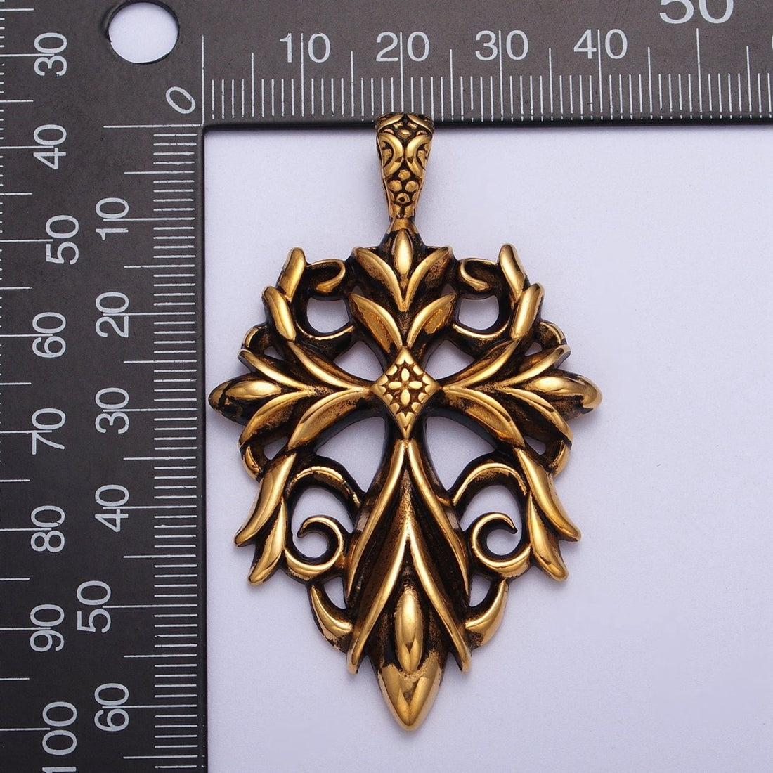 Stainless Steel Artisan Cross Religious Black Gold Pendant J-066