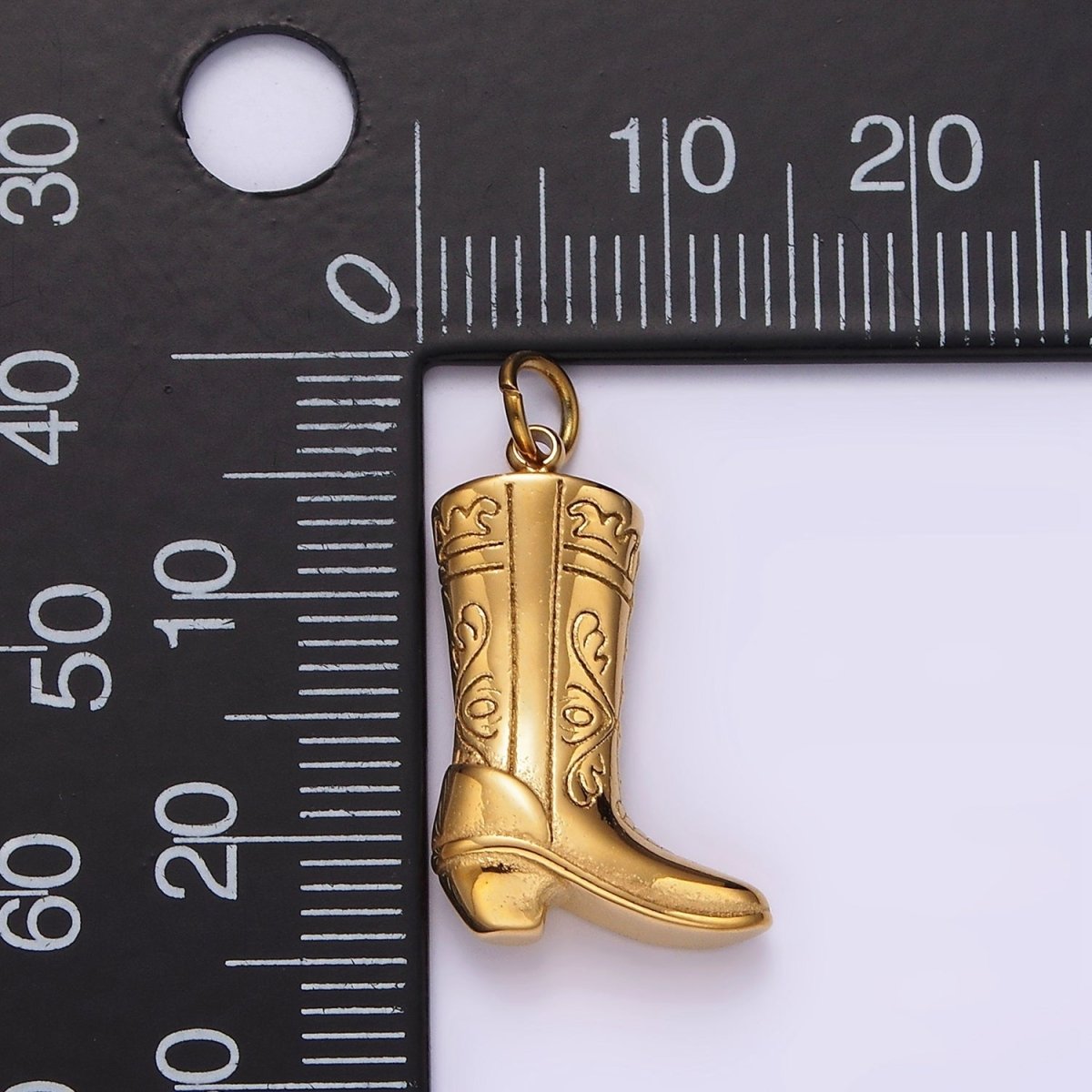 Stainless Steel Artisan Engraved Puffed Cowboy Boots Shoes Charm in Gold &amp; Silver | P1273