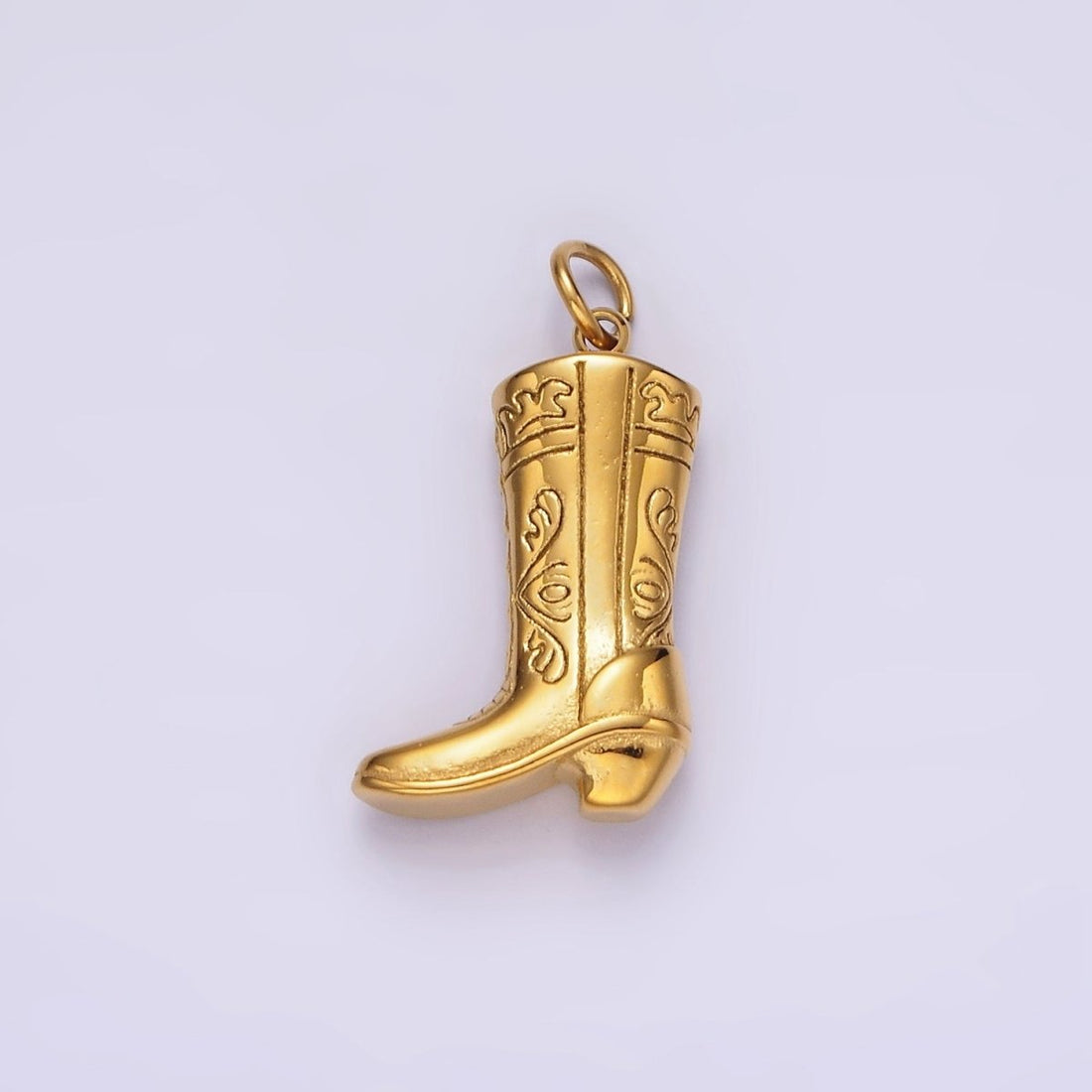 Stainless Steel Artisan Engraved Puffed Cowboy Boots Shoes Charm in Gold &amp; Silver | P1273