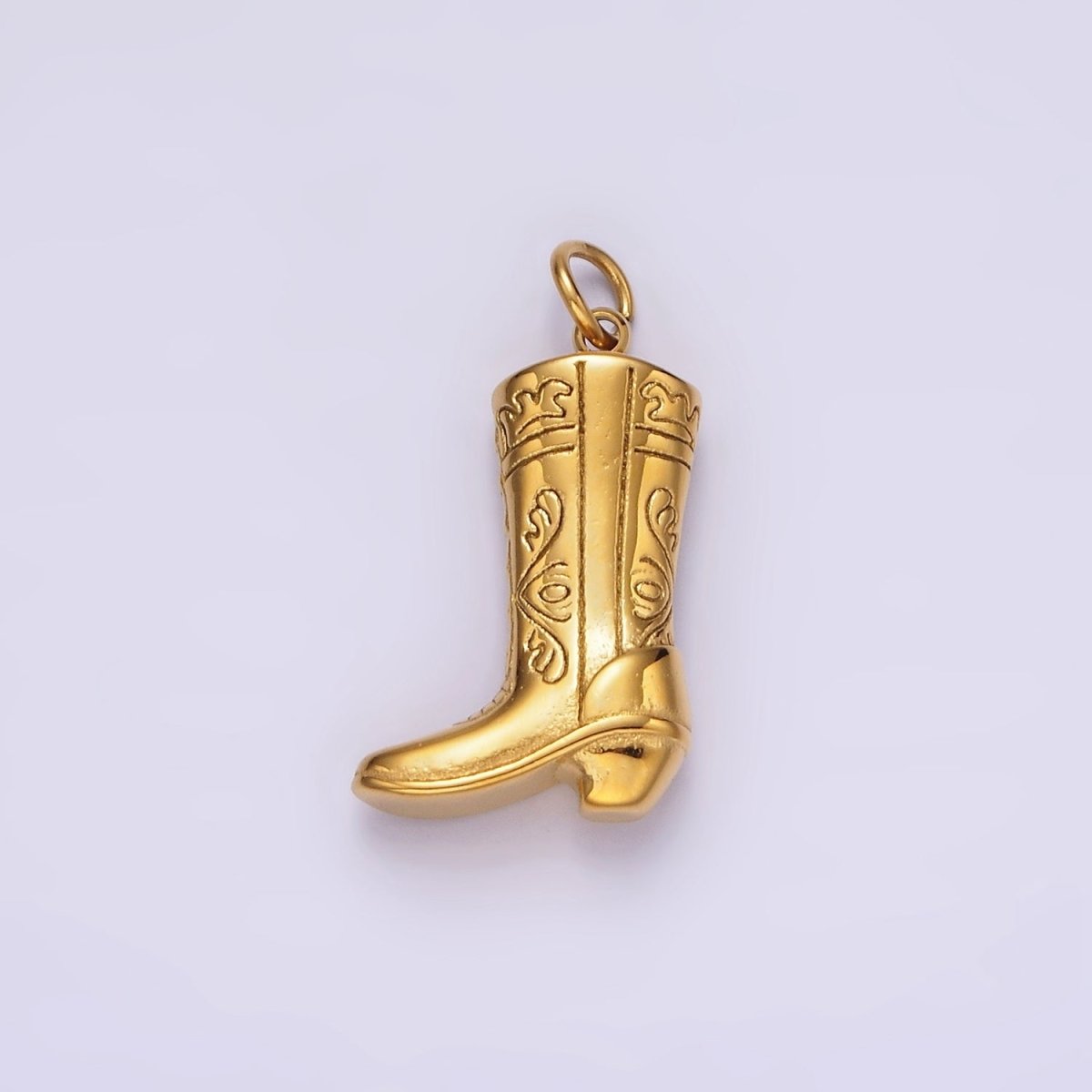 Stainless Steel Artisan Engraved Puffed Cowboy Boots Shoes Charm in Gold &amp; Silver | P1273