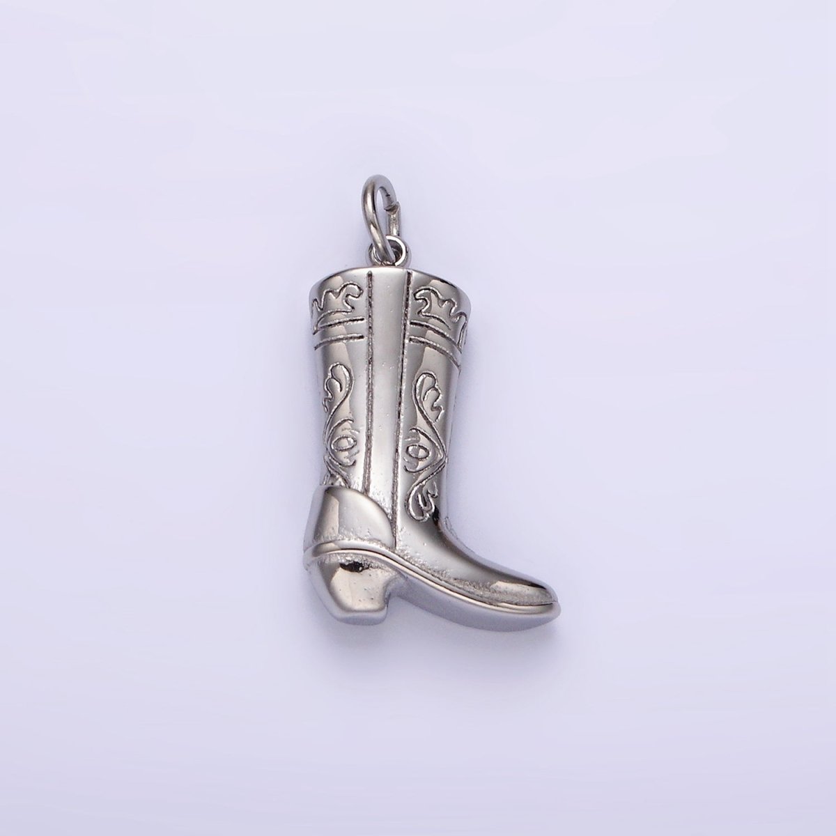 Stainless Steel Artisan Engraved Puffed Cowboy Boots Shoes Charm in Gold &amp; Silver | P1273