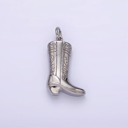 Stainless Steel Artisan Engraved Puffed Cowboy Boots Shoes Charm in Gold &amp; Silver | P1273