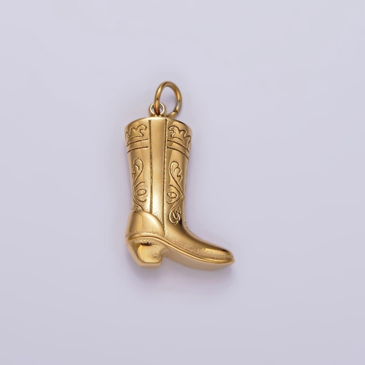 Stainless Steel Artisan Engraved Puffed Cowboy Boots Shoes Charm in Gold &amp; Silver | P1273